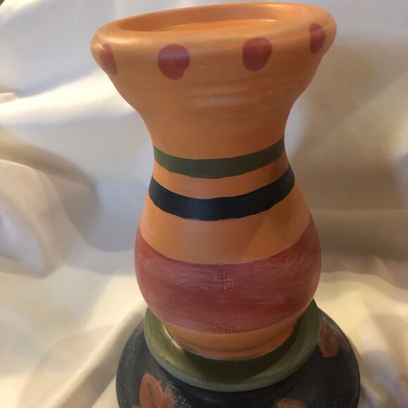 Rustic Primitive Southwestern Terra Cotta Candle Holders Hand Painted - Picture 7 of 7